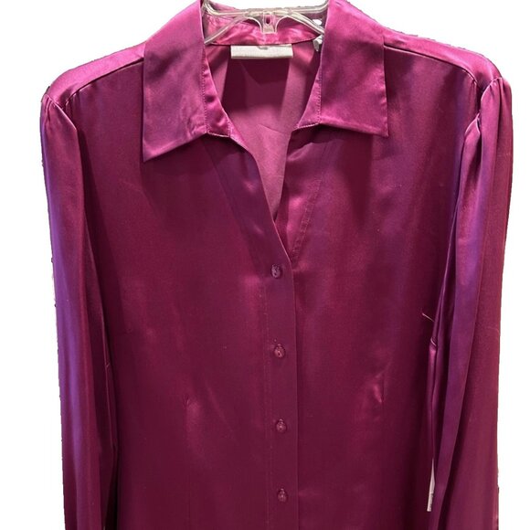 Kate Hill Fuchsia Rose Pink 100% Silk Blouse - sz 12 - - Picture 1 of 5